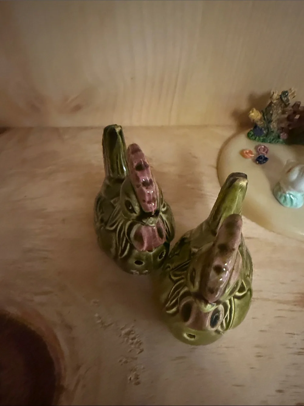 Ceramic Rooster and Chick Figurine Set and salt pepper and Multicolor